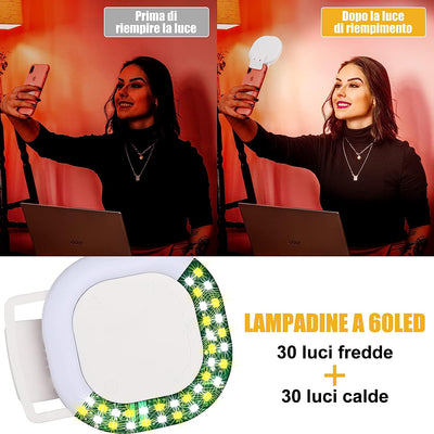 Selfie Ring Light, [Versione Touchscreen]  Ring Light Piccola per Telefono,Ring per Selfie,Ricaricabile Luce Dell'Anello Selfie,60 LED 3 Modalità Di Illuminazione per Tiktok,Vlog,Trucco,Youtube