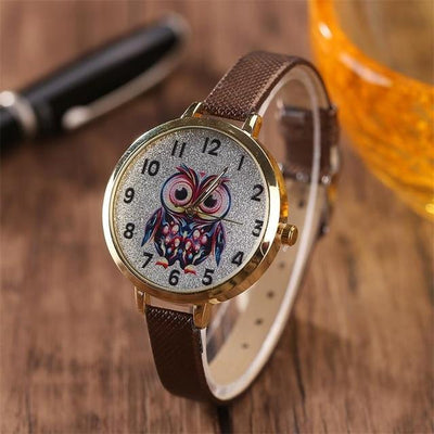 Owl Student Cartoon Watch Female Model Thin Belt Watch