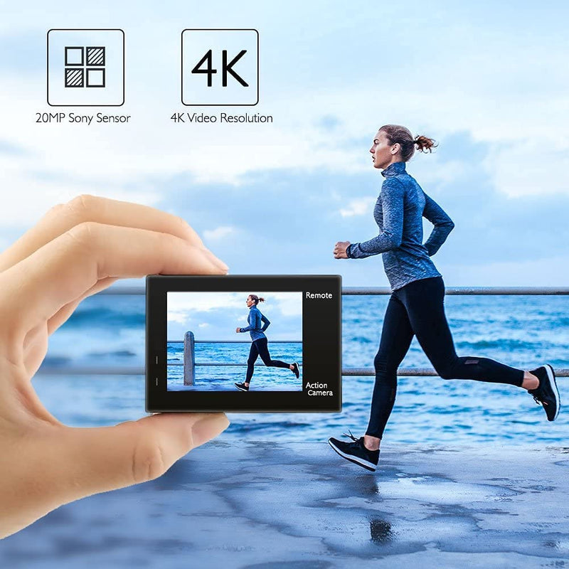 Brave 4 Action Cam - Fotocamera Subacquea 4K 20MP Con Stabilizzatore EIS, Zoom 5X E Telecomando 2.4G, Videocamera Subacquea Impermeabile Con Kit Di Accessori E 2 Batterie