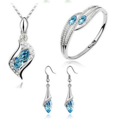 New Angel Elf Earrings Necklace Bracelet Three-Piece Austria Crystal Alloy Jewelry Set Wholesale