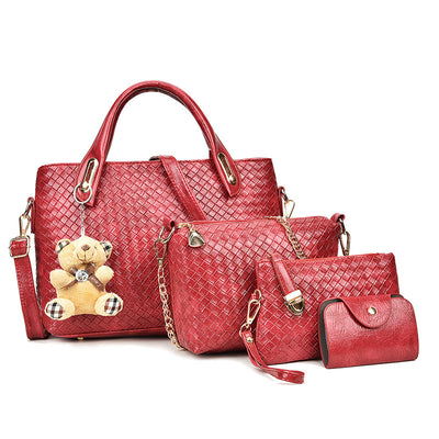 Picture-In-The-Mother Bag Four-Piece Woven Bear Lady Handbag European and American Fashion One Shoulder Messenger Bag