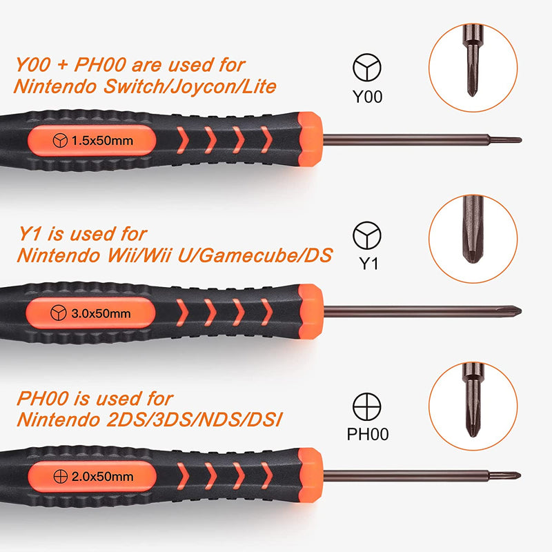 Cacciaviti Kit per Switch, 6Pcs Smontaggio Set Con Triwing Y00,Y1,Phillips PH00, Pinzette, Piede Di Porco, Leva Triangolare, per Switch Lite, Joycon Controller, Wii, Gameboy Advance SP