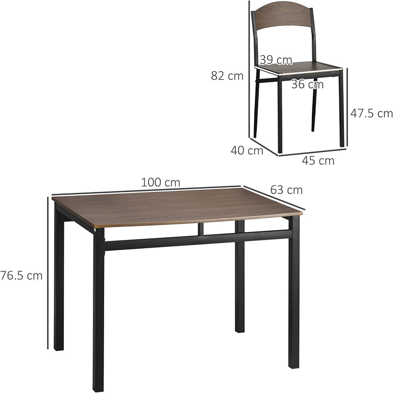 Set Da Pranzo Da 5 Pezzi Con 1 Tavolo Rettangolare 100X63X76.5 Cm E 4 Sedie 45X40X82 Cm, in Acciaio E MDF, Nero E Rovere