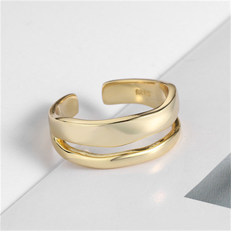 Personality Glossy Double-Layer Silver-Plated Ring Women