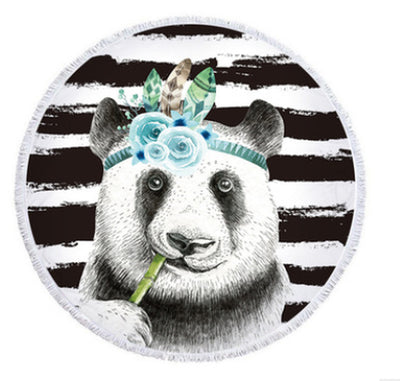 Round Beach Towel, Cute Animal, Panda, Beach Towel, Shawl Cushion, Microfiber