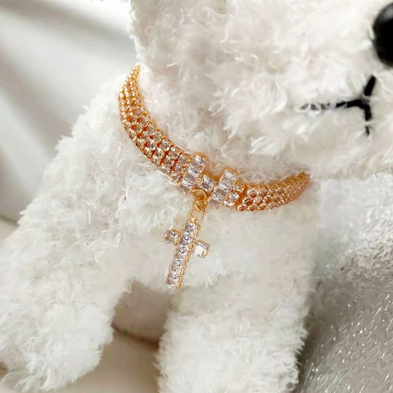 Pet Necklace Word Cross Zircon Three Drainage Diamond Cat and Dog Jewelry