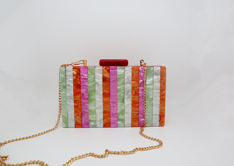 Candy Color Striped Acrylic Dinner Bag European and American Fashion Pearlescent Vertical Stitching Clutch Handbag