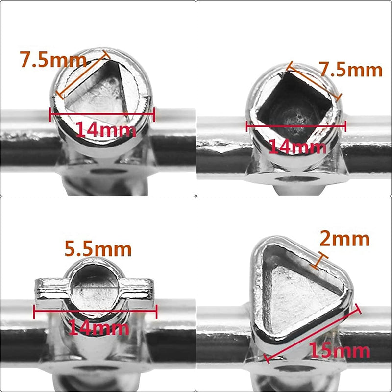 4-Modi Chiave Di Utility Chiave Di Utilità Multifunzionale Lega Di Zinco Chiave Contatore per Elettrico Acqua Gas Metro Scatola Armadio Cabinet, Argento