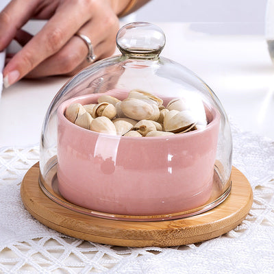 Creative Tableware Ceramic Bird'S Nest Dessert with Glass Lid