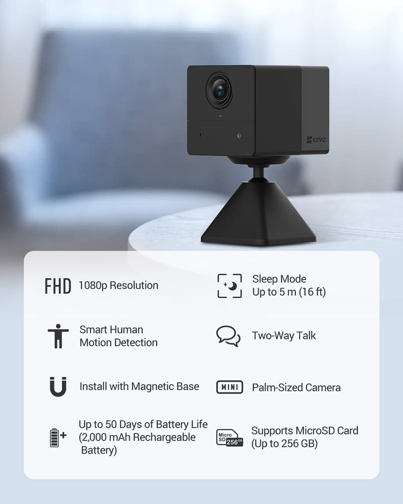 Telecamera Wifi Interno a Batteria, 100% Senza Fili, 50 Giorni Di Durata Della Batteria, FHD 1080P, Visione Notturna, Rilevamento Di Persona, Compatibile Con Alexa, BC2