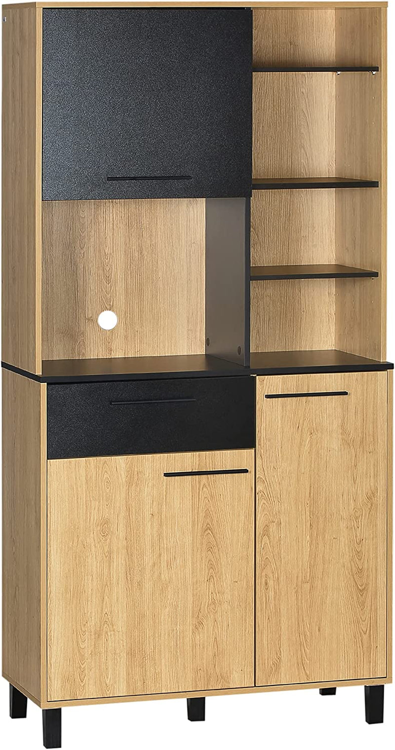 Mobile Cucina Moderno in Truciolato E Legno Di Pino Con Cassetti E Ripiani Regolabili, 90X40X180 Cm, Color Legno E Nero