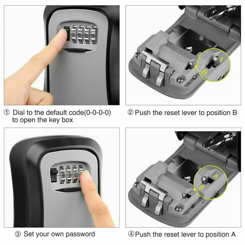 UK 4 Digit Combination Key Lock Box Wall Mounted Key Safe Security Box Outdoor