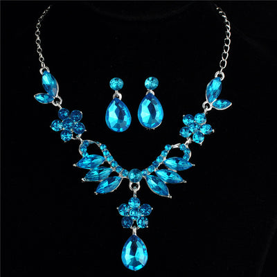 Foreign Trade Explosion Bride Alloy Diamond Necklace Earrings Set Wedding Jewelry and Jewelry Accessories