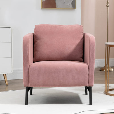 Poltroncina in Velluto a Coste Con Gambe in Acciaio E Cuscino Posteriore, 73X74X82Cm, Rosa