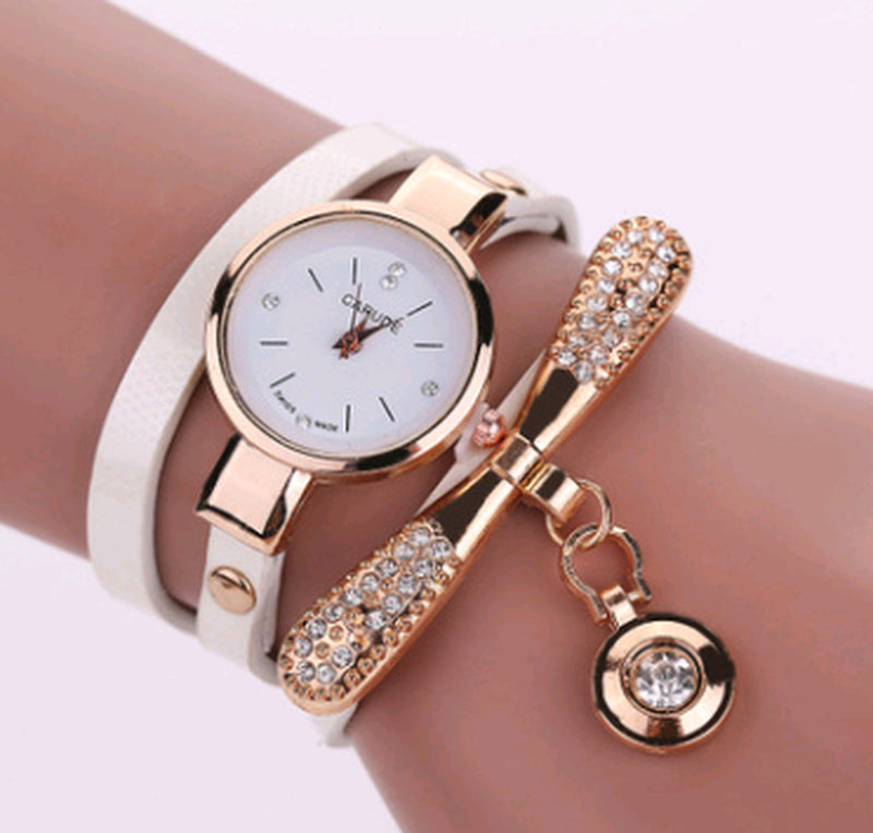 Thin Belt Fashion Ladies Watch Casual Three-Ring Winding Bracelet Watch Women&