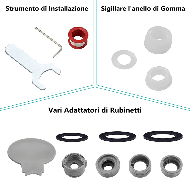 Rubinetto Rotante 1080 Gradi, Prolunga Rubinetto Allungabile Con Rotazione 360 per Bagno, Snodo per Estensione Lavandino Cucina in Ottone, Areatore Rompigetto Con Filtro Antispruzzo, M20 M22 M24