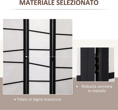 Separè a 3 Pannelli, Paravento in Legno Pieghevole per Interni, 120X170Cm, Nero E Bianco