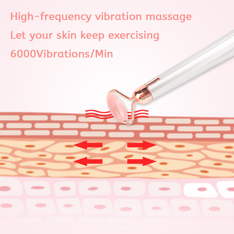 Electric Vibrating Natural Rose Quartz Jade Facial Roller