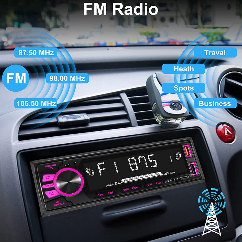 Autoradio 1 Din, Radio Auto Stereo  4X50W Con Bluetooth Vivavoce Con App Control Supporta FM/ Mp3/Sd/Aux-In/Eq/Display Orologio/Telecomando, Due Porte USB