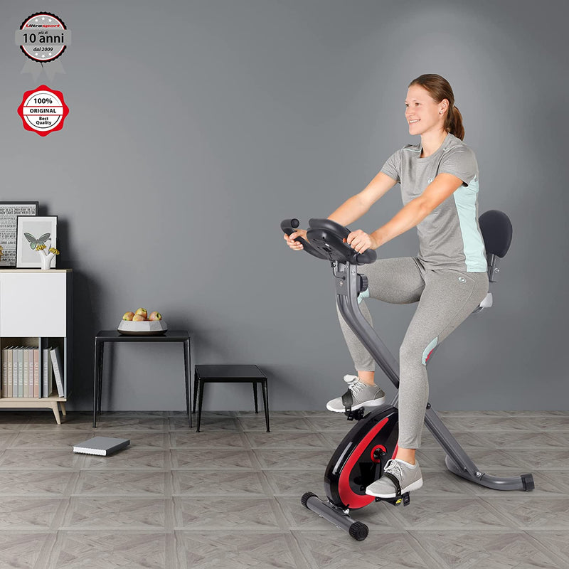 F-Bike 300B Cyclette Con Schienale Training Computer App Sensori per Le Pulsazioni Della Mano Cyclette Pieghevole Con 8 Livelli Di Resistenza Peso Massimo Utente 100 Kg Nero E Grigio Scuro