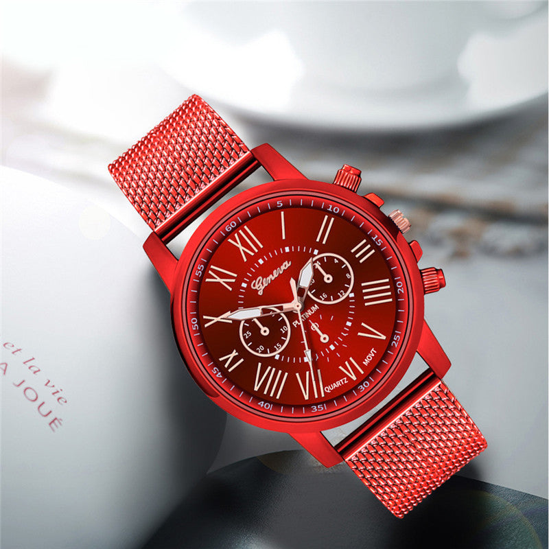 Dual-Faced Roman Numeral Mesh Band Quartz Unisex Watch