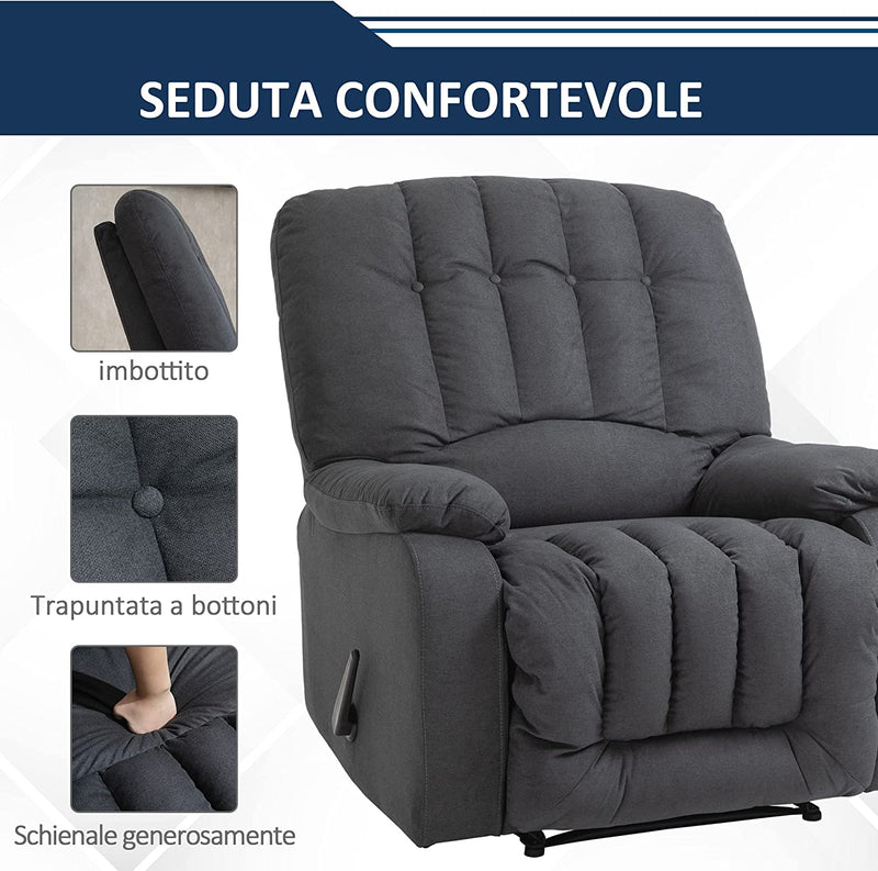 Poltrona Relax Manuale per Soggiorno O Camera Da Letto, Poltrona Reclinabile 150° Moderna in Tessuto Grigio, 96X99X104Cm