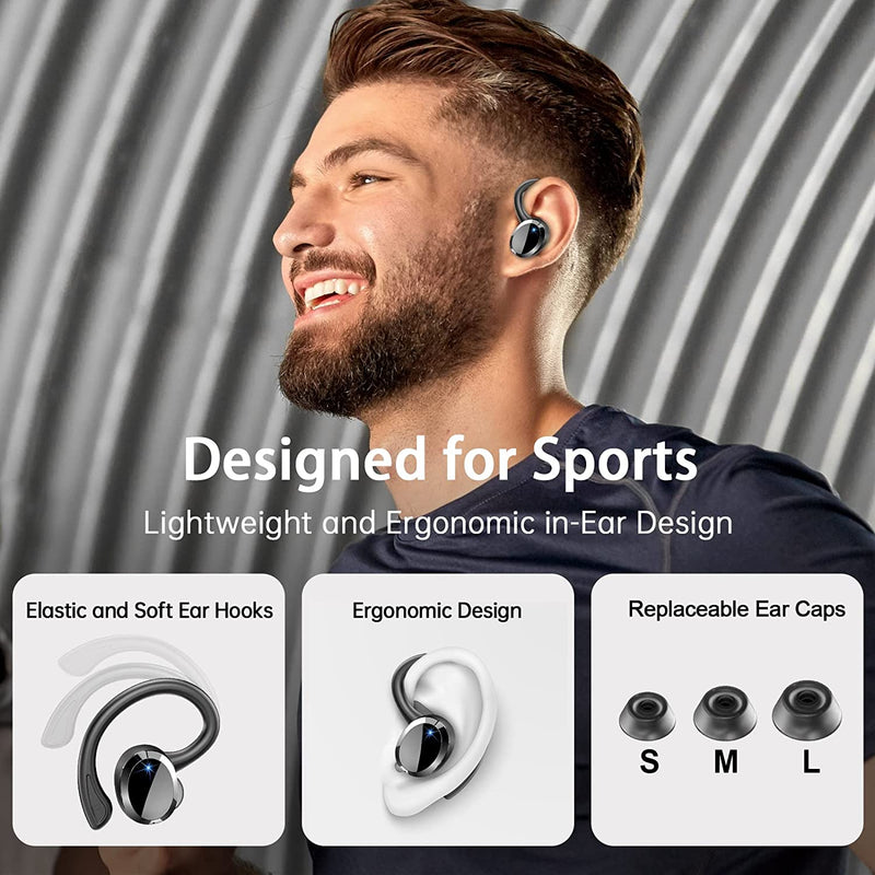 Cuffie Bluetooth Sport Auricolari Bluetooth 5.3 Con Hifi Stereo,48Ore Cuffie Wireless Sport Display Led/Chiamata Hd/Impermeabile Ip7/Vestibilità Comoda Running Cuffiette Bluetooth Cancellazione Rumore