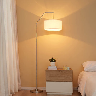 Lampada Da Terra Design Moderno per Casa Ufficio, Lampada a Piantana in Metallo Con Paralume in Tessuto Bianco