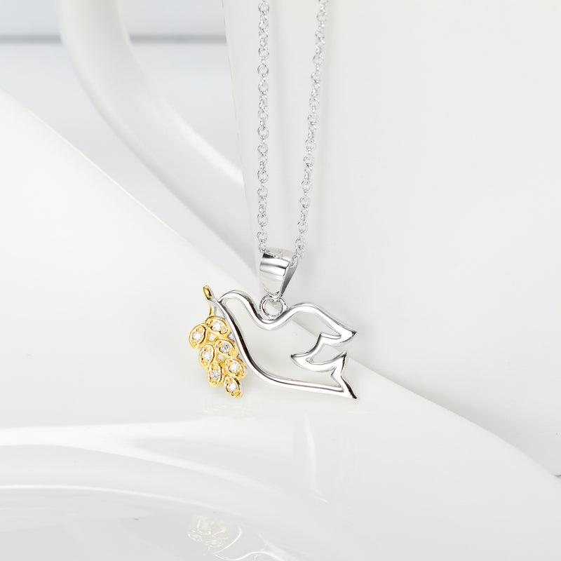 Peace Dove Pendant Gold Plated Necklace Female Micro Inlay