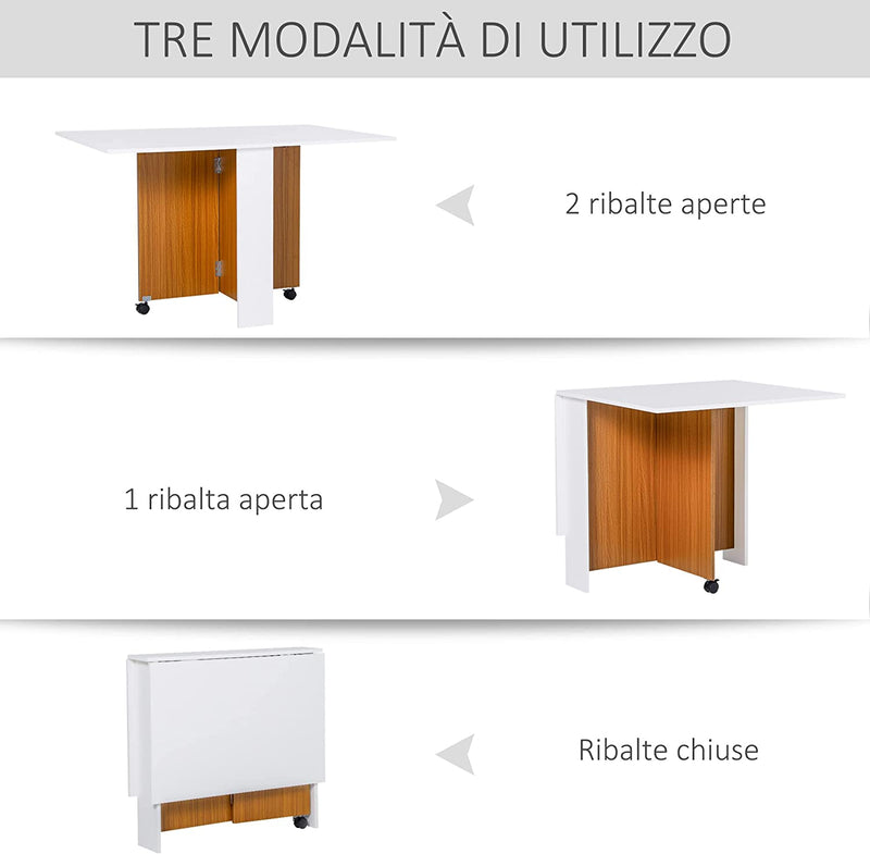 Tavolo Da Pranzo Design Moderno Pieghevole Con Ruote 120 × 80 × 73Cm