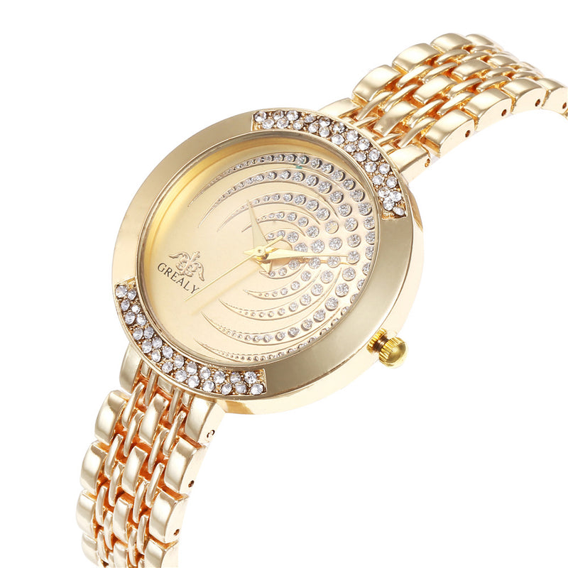 Full Diamond Fashion Alloy Set Creative Dial Steel Band Casual Wrist Watch