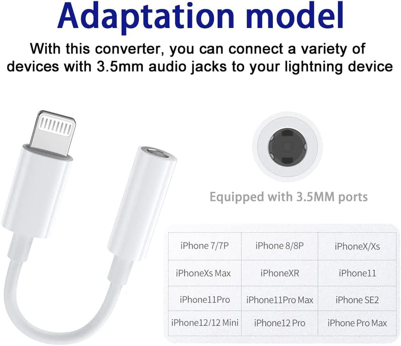 [2 Pack]Adattatore Da Lightning a Jack Da 3,5 Mm Certificazione MFI Adattatore per Cuffie per Iphone Sdoppiatore per Cavo Audio AUX Compatibile Con Iphone 13/12/11/XS/XS Max per Tutti I Sistemi Ios