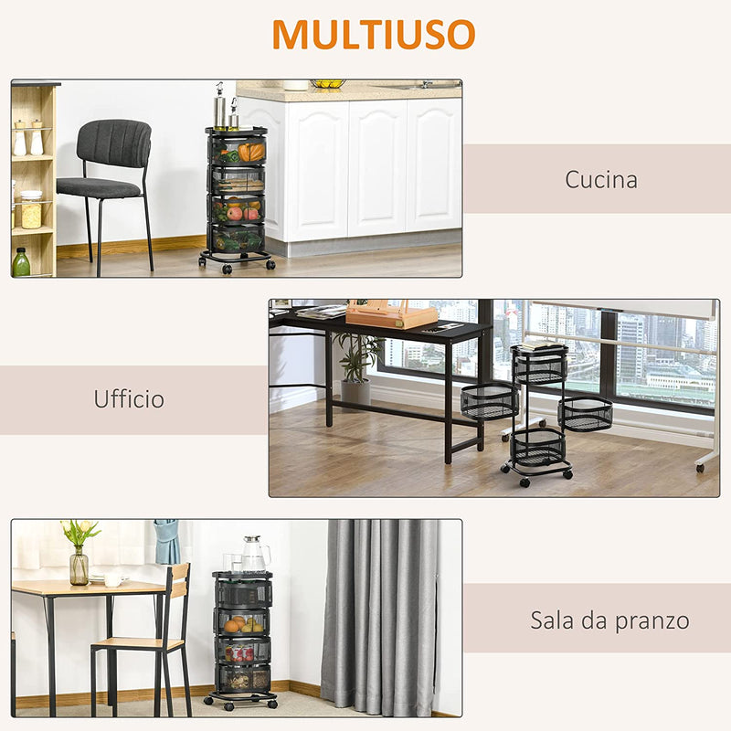 Carrello Portavivande Con 4 Cestelli in Rete, Piano D&