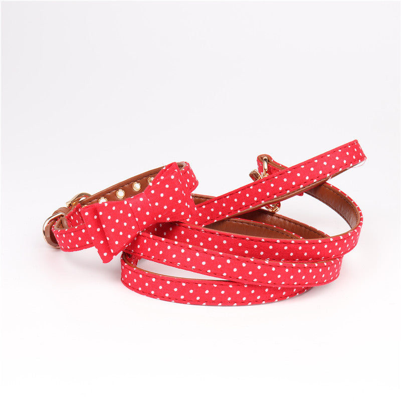 Polka Dot Dog Triangle Scarf Collar Leash Pet Pu Dog Leash