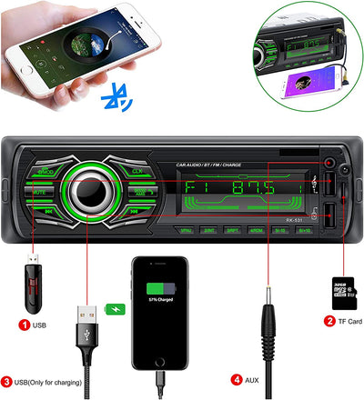 Autoradio Bluetooth, Stereo Auto Supporto Bluetooth Chiamata Vivavoce Lettore MP3 Radio FM, Con Due Porte USB, Volante Telecomando, Supporto Aux/Tf/Carica Rapida