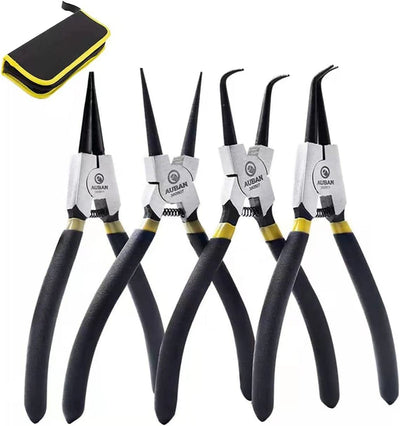 Pinze per Anelli Di Sicurezza,Set 4 X 175 Mm,Snap Ring Pliers ,Pinze Seeger,Pinza per Seeger, Maniglie Antiscivolo,Con Borsa Di Tela