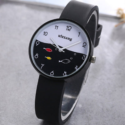 Children Watch for Girls Color Silicone Strap Fashion Quartz Wristwatch Fish Dial Cartoon Kids Clock