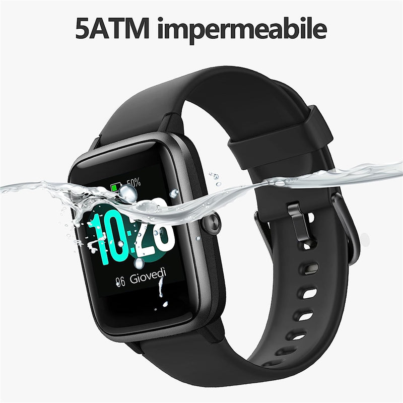 Smartwatch, 5ATM Impermeabile Unisex per Uomo E Donna, Monitoraggio Salute Di Frequenza Cardiaca E Sonno, Notifiche Messaggi Whatsapp, Compatibile Con Android/Ios