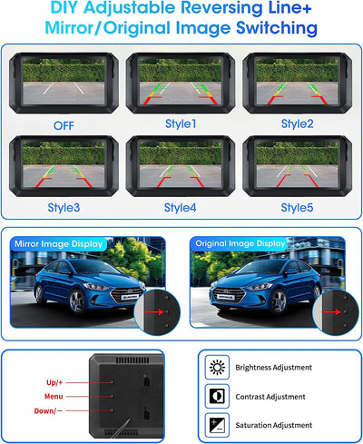 【Stile Esclusivo】5 Pollici AHD 1080P Kit Telecamera Di Retromarcia Auto Telecamera Retromarcia IP68 Impermeabile Telecamera Posteriore Super Visione Notturna per Camper Facile Da Installare 12V-24V