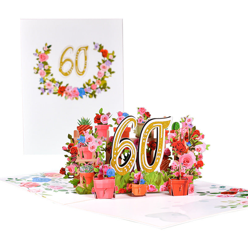 Flowers Anniversary Greeting Card 3D Stereo