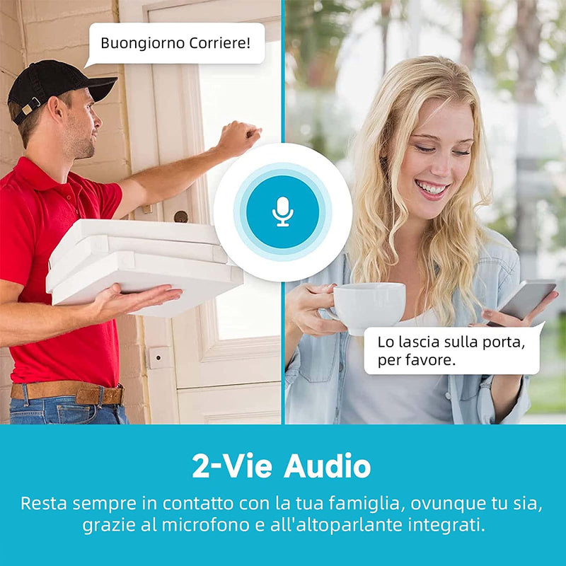 Telecamera Wi-Fi Esterno, 1080P Videocamera Sorveglianza Wifi Senza Fili, a Batteria Ricaricabile, AI Rilevamento Movimento PIR, Visione Notturna a Colori, 2 Vie Audio, Alexa, Sirena, Sd/Cloud