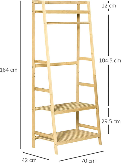 Appendiabiti in Legno Di Bambù Da Terra, Attaccapanni Con Ripiani per Ingresso E Camera Da Letto, 70X42X164Cm