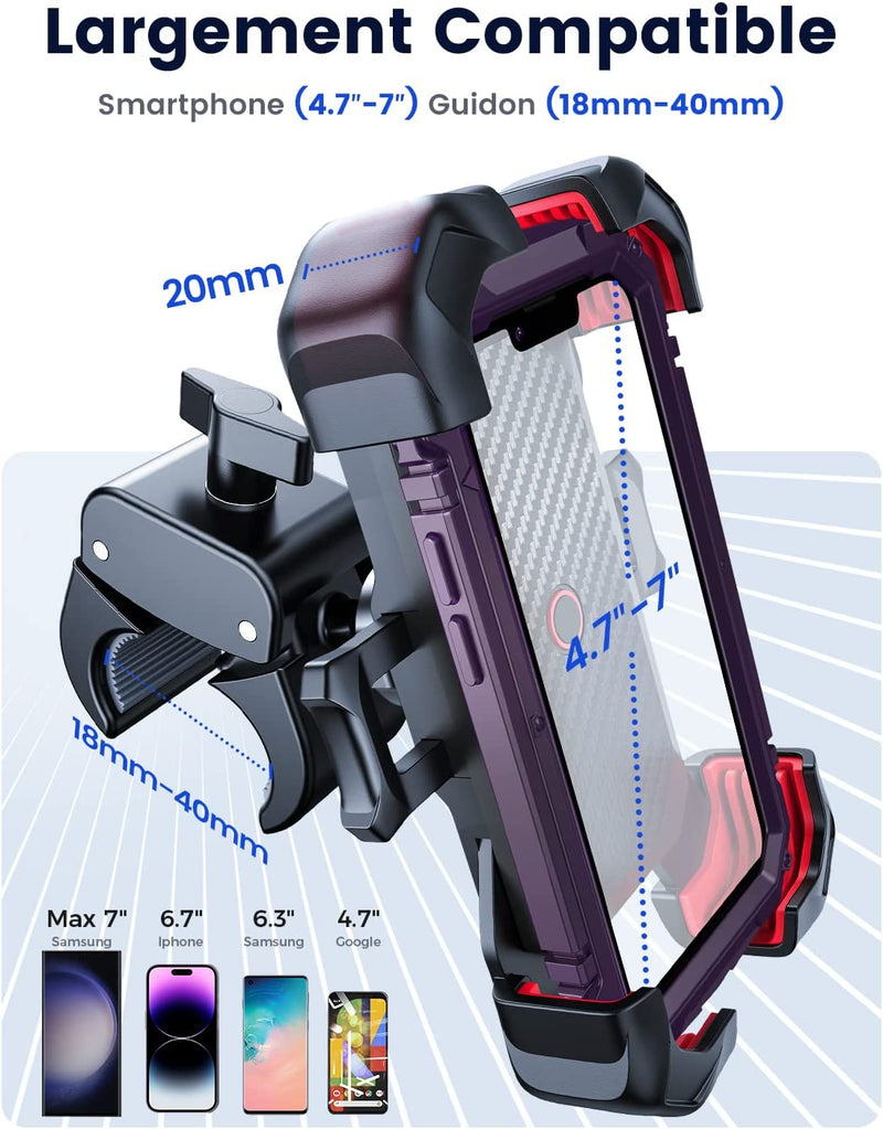 2023  Supporto Telefono Bicicletta, [1S Blocco][100Mph Militare Antivibrante] Porta Cellulare Moto, [5S Installazione ] Universale Manubrio Holder per Iphone 14, Samsung S23, 4,7-7" Smartphone