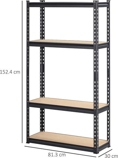 Scaffalatura Industriale a 4 Livelli in MDF E Acciaio, Scaffale per Garage E Cantina Con Ripiani Aperti E Regolabili, 81.3X30X152.4 Cm, Nero E Marrone