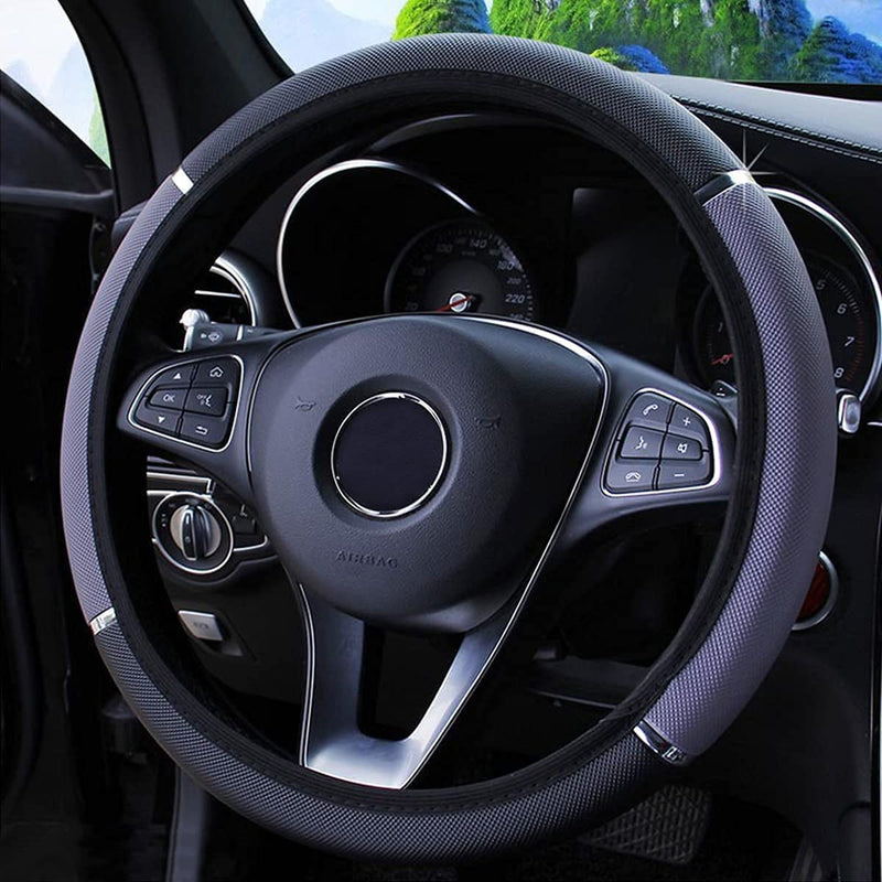 Coprivolante per Auto Impermeabile, Coprivolante in Pelle Elastica, Volante Antiscivolo per Veicoli, Accessori Universali per Volante Con Diametro Di 37-38 Cm (Grigio)