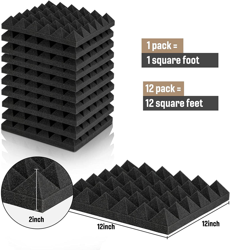 Pannelli Fonoassorbenti Piramidali 12 Pezzi Pannelli Insonorizzanti Con 60 Adesivi Biadesivo, Riducono Il Rumore Interno Pannello Acustico per Podcasting/Studi Di Registrazione/Uffici 30×30×5Cm