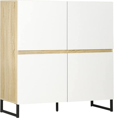 Mobile Multiuso Con 4 Ante Quadrate, Credenza Moderna per Cucina, Ingresso, Camera Da Letto, 100X41.5X107Cm, Bianco