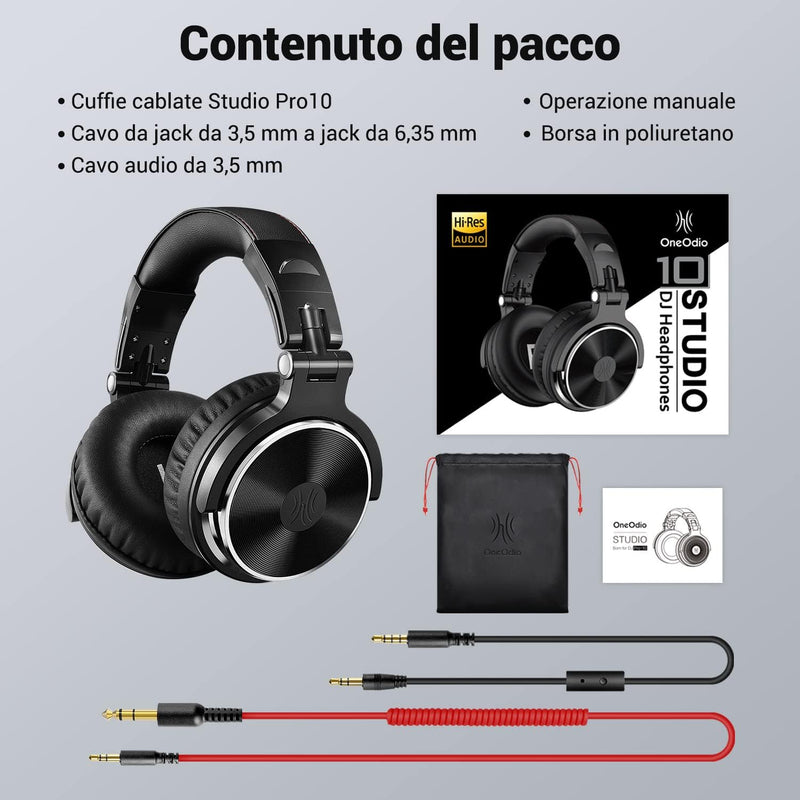 Pro 10 Cuffie over Ear, Cuffie Cablate Con Shareporte Microfono, Jack 3,5 Mm E 6,35 Mm, Cuffie Perregistrazione, Mixaggio, Monitoraggio in Studio, DJ, Chitarra,Podcast, Cellulare, PC