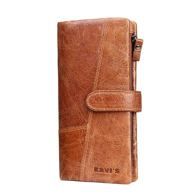 KAVIS Genuine Leather Women Wallet Female Long Clutch Lady Walet Portomonee Rfid Luxury Brand Money Bag Magic Zipper Coin Purse