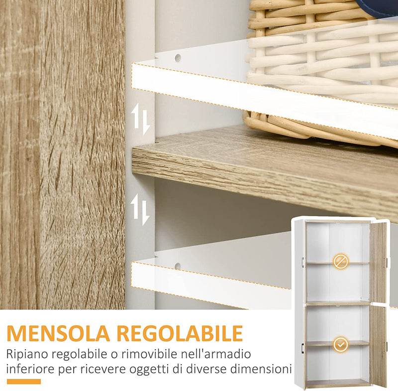 Dispensa Cucina in Legno MDF Con 4 Ripiani Regolabili, 4 Porte E Dispositivo Antiribaltamento, 80X40X182Cm, Color Legno E Bianco